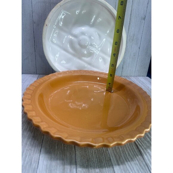 Vintage Apple Pie Plate Covered Keeper Dish Ceramic with Lid 10.5" DIA Country - Picture 8 of 9